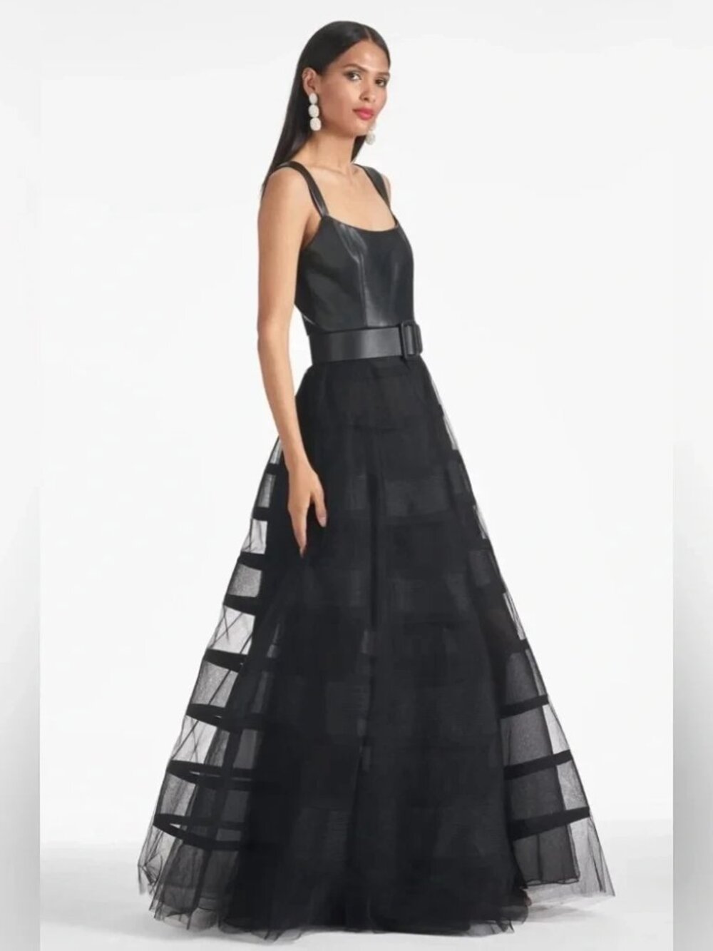 Sachin & Babi Black Veruca Vegan Leather Bodice Mesh Gown - Picture 3 of 4